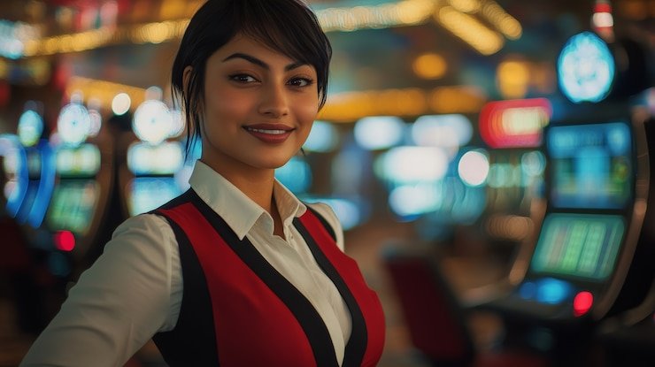 ক্যাসিনো কার্ড গেমসের অন্ধকার নিয়ন দৃশ্য